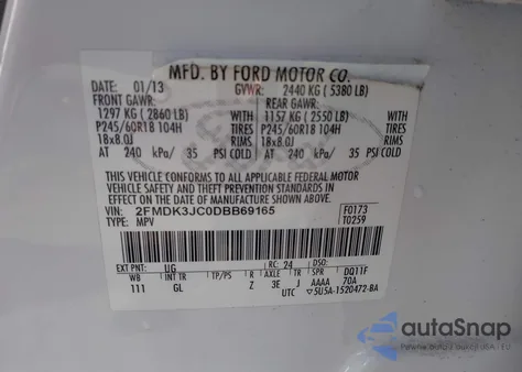 2013 Ford Edge Sel z USA, uszkodzony, nr VIN 2FMDK3JC0DBB69165